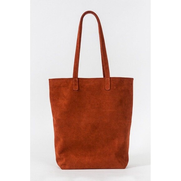 BAGGU Natural Milled Leather Tote Bag - Burnt Orange / Cognac - Made in USA - Picture 1 of 9